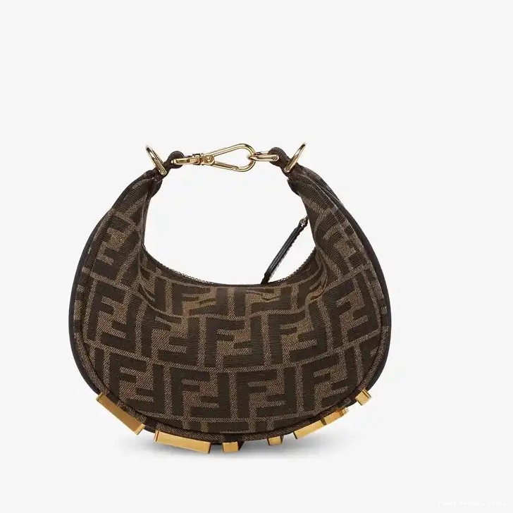 Affordable Fendi Motif Fendigraphy FF Brown In Hobo Fabric Mini Bag 0509